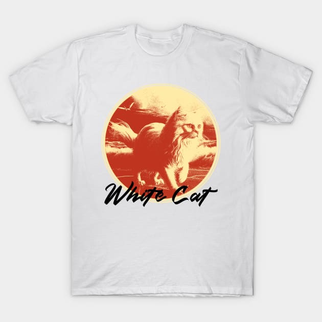 White Cat T-Shirt by Throbpeg